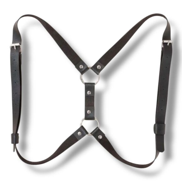 Black Wide Strap Silver Metal Chest Body Harness Belt - NEW - Picture 6 of 6